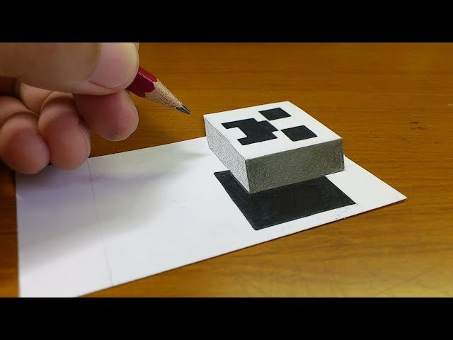 Very Easy!! How To Draw 3D Floating CREEPER（MINECRAFT）- 3D Trick Art on paper step by step