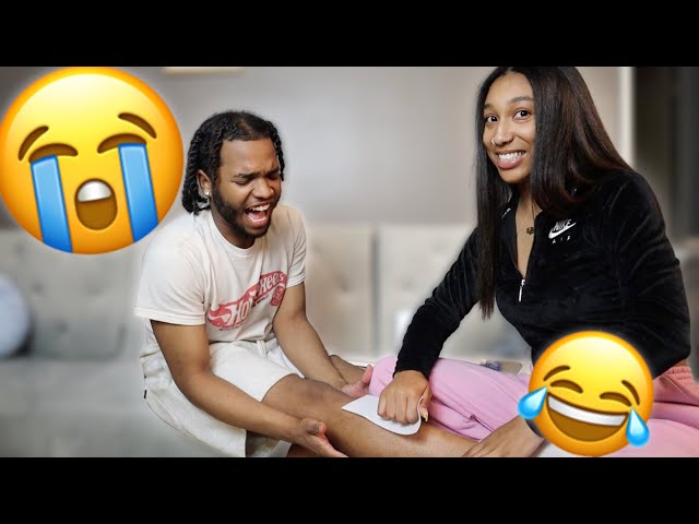 WAXING MY BOYFRIEND'S LEGS! *EXTREMELY FUNNY*