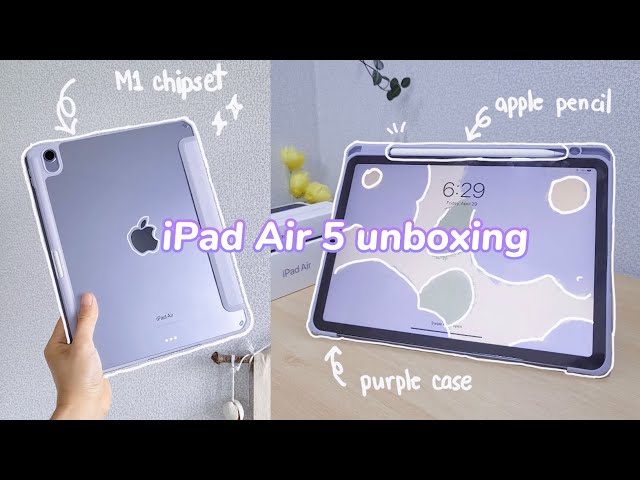 ipad air 5 (purple) unboxing 💜 apple pencil + accessories 아이패드 에어