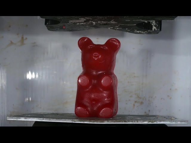 Giant Gummy Bear Crushed By Hydraulic Press Turns Into Glue!
