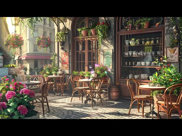 Garden Coffee Shop Aesthetic Ambience - Relaxing Smooth Jazz Music For Sleep, Study