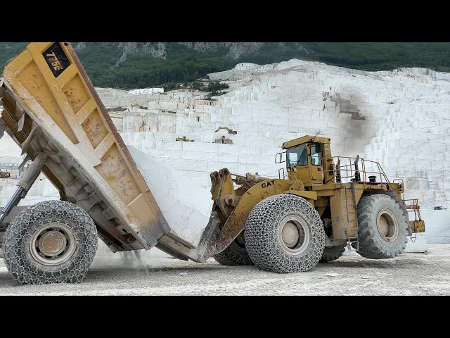 Huge Komatsu & Caterpillar Wheel Loaders Working On Birros Marble Quarries