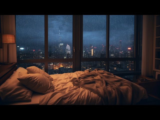Fall Asleep Faster with Rain and Thunder Sounds On Window in Night City | Nature's Sleep Aid ⛈️