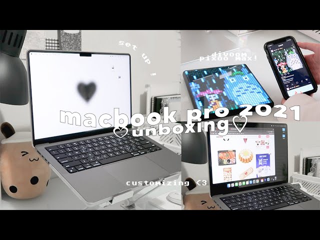 macbook pro 14" 2021 m1 unboxing ♡₊˚•. 💻 + set up, accessories & customizing ! (ft. DIVOOM)