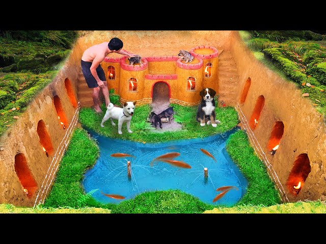 Build Underground House For Dog And Fish Pond Around House Puppy With Ancient Skills