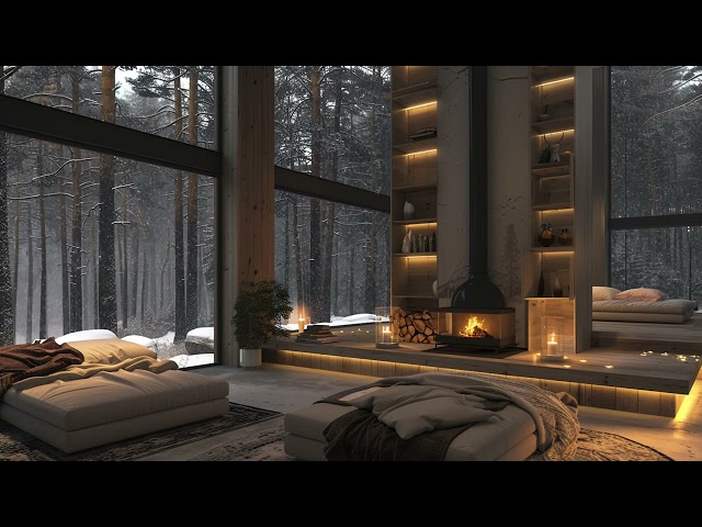 Cozy Living Room Ambience - Winter Fireplace ASMR for Peaceful Sleep and Relaxing