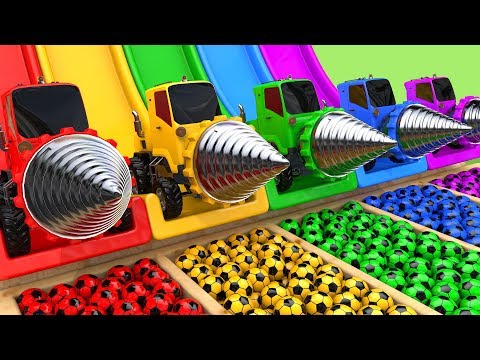Drill Construction Vehicles Toy Assembly Car VS School Bus Soccer Ball with Learn Colors for Kids