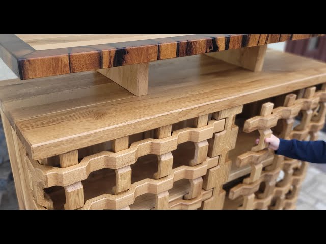 Oak cabinet with lattice doors