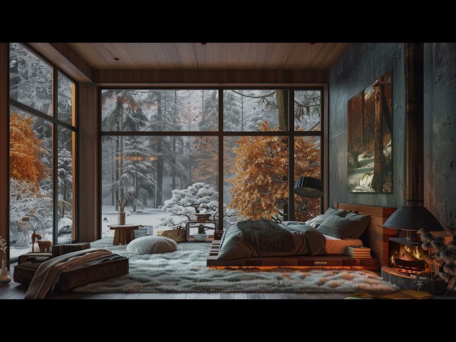 Cozy Winter Ambience 🔥 Relaxing Sounds Crackling Fireplace & Snow for Sleep💤 & Relaxation