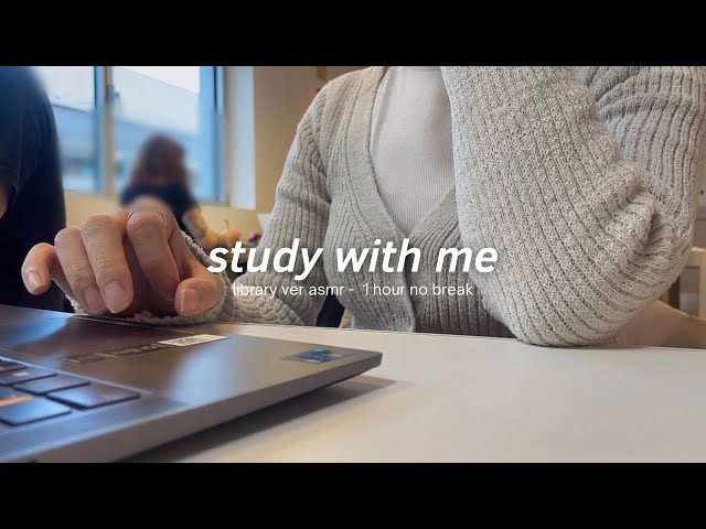 (60 minutes no break) STUDY WITH ME library asmr, no music, real time + countdown 一緒に勉強