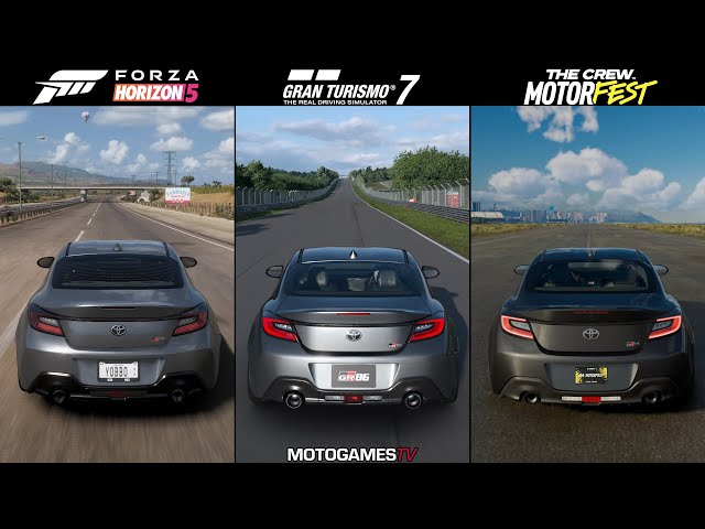 Forza Horizon 5 vs Gran Turismo 7 vs The Crew Motorfest - Toyota GR86 Sound Comparison