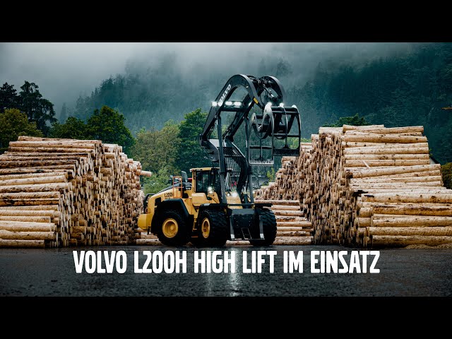 Volvo L200H High Lift showing off its strength in the log yard