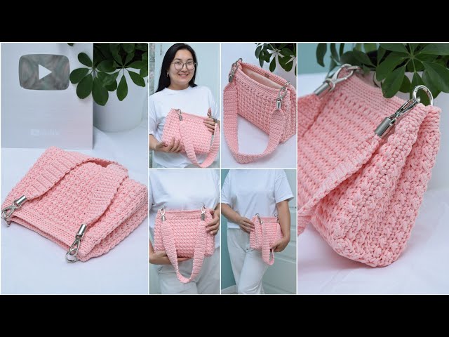 Crochet Shoulder bag with canvas Video tutorial Amazing result
