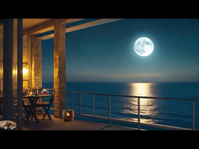 Moonlight & Wine 8 Hour Cozy Seaside Fireplace in 4K
