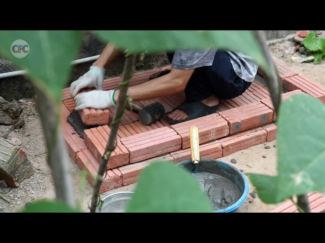 Make an outdoor wood stove with red bricks #1 Stove base