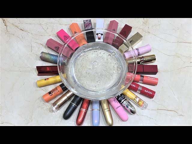 Mixing Recycling my old Lipstick into Clear Slimes !!! Slimesmoothie Satisfying Slime Videos #97