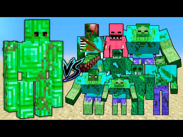 Emerald Golem vs All Zombie Minecraft mob Battle