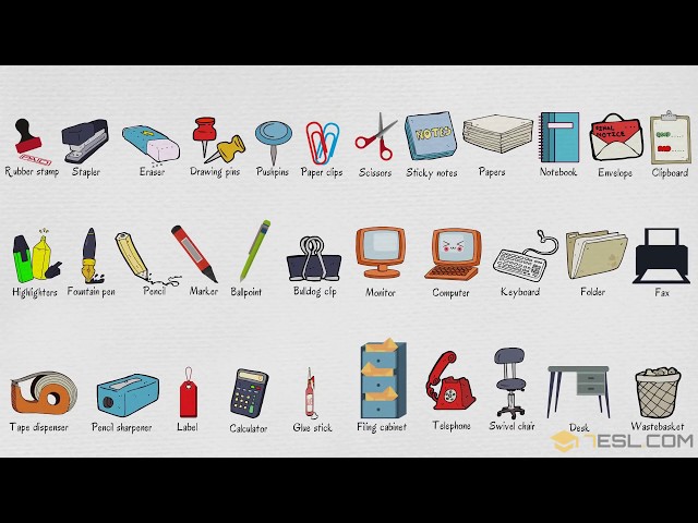 List of Office Supplies in English | Stationery Items Vocabulary Words