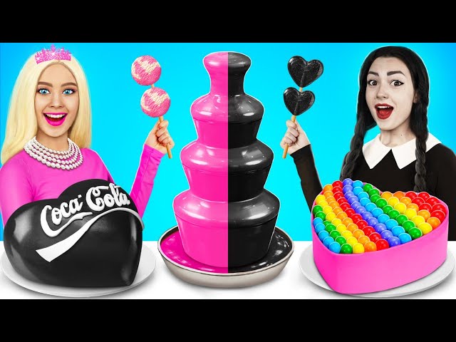 Wednesday vs Barbie Cooking Challenge | Pink vs Black Color Challenge by YUMMY JELLY
