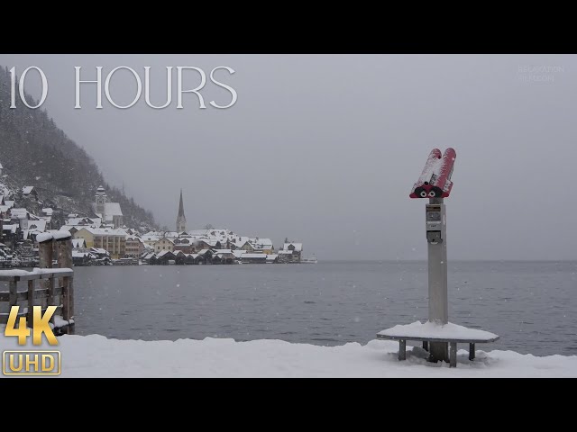 ❄ Snowfall in Hallstatt village, Austria 😴 for Sleep, Snow Falling, lake 10 Hours Relaxing Sounds