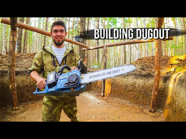 I am building a dugout in a wild forest: I bought a saw, a frame made of logs. Part 2.
