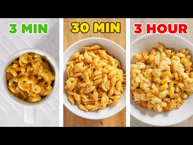 3-Minute Vs. 30-Minute Vs. 3-Hour Mac N' Cheese • Tasty