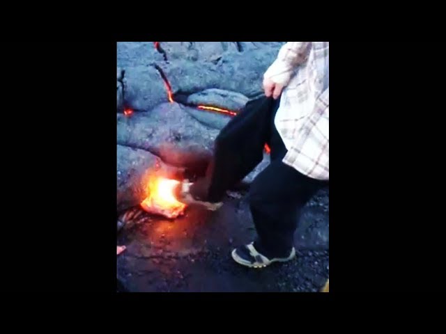 guy accidentally pops this huge lava bubble...