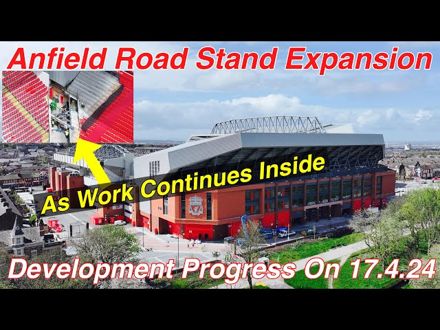 Anfield Road Stand on 17.4.24. MORE WORD ON THE INSIDE CORNER!