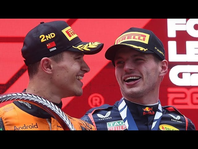 Max Verstappen & Lando Norris chilling on the podium together | Behind the scenes after the race