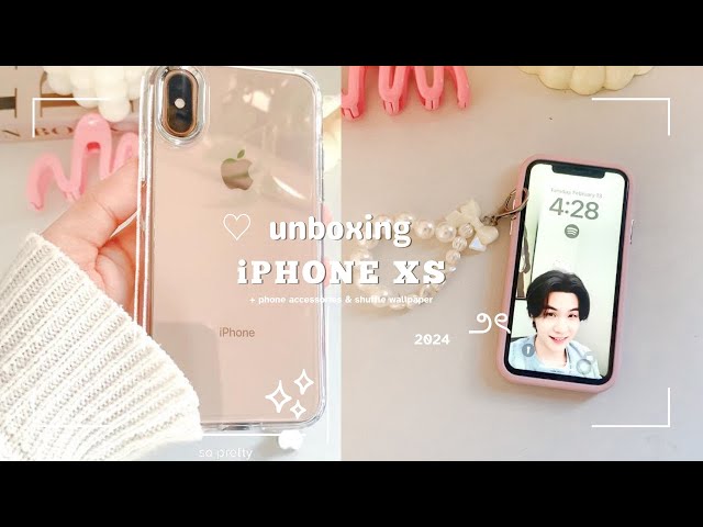 ☁️🐰iPhone XS Unboxing in 2024 I aesthetic I ( rose gold ) + accessories & shuffle wallpaper