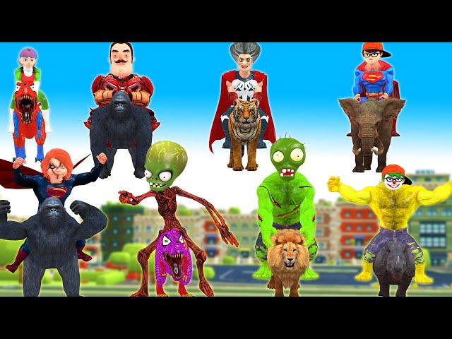 Team Super Hero Miss T Vs Team Zombies , Animals Vs Animals Who is Stronger ? Scary Teacher 3D Story