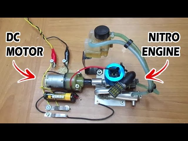 Nitro Engine Moto-Start trying - Nitro motoru DC motorla çalıştırma deneyi