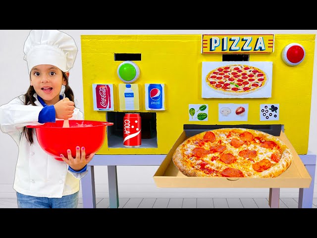 Ellie and Andrea Plays with Pizza Machine for Kids