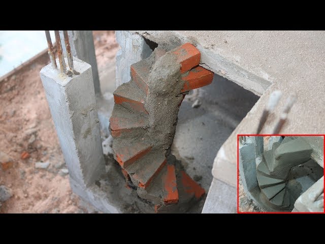 BRICKLAYING - Build Modern Luxury Spiral Staircase - Concrete Model Foundation Mini House