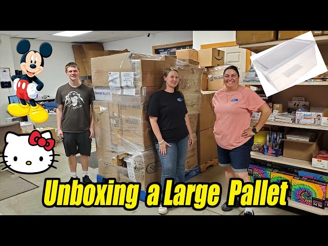 Unboxing a very large Pallet - it Takes 3 of Us! Mickey, Hello Kitty, Metal Tins & More!