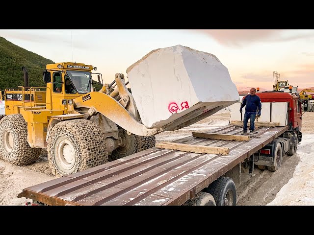 Caterpillar 988B Wheel Loader Loading Marble Blocks On Lorries At Birros Marble Quarries