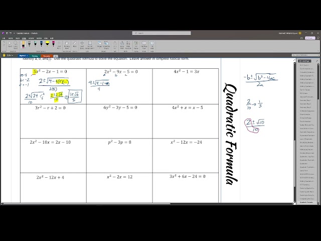 Solving Quadratics by The Quadratic Formula