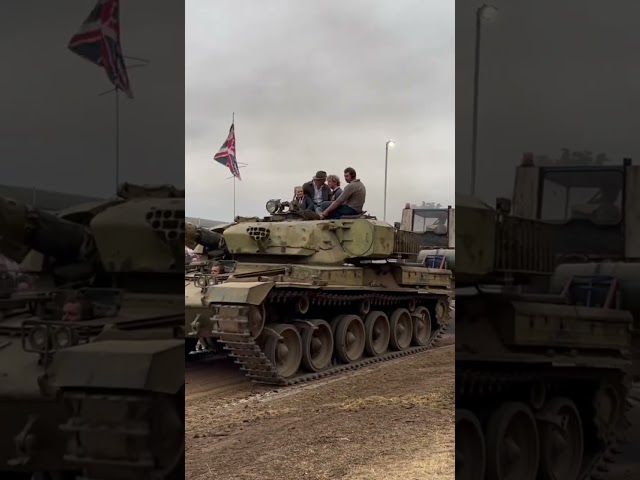 Ex British army chieftain main battle tank on the tractor pull sled at welland steam rally 2022