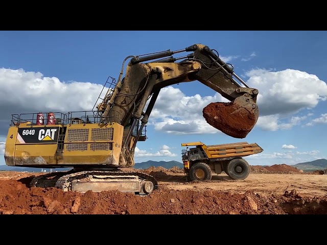 Huge Caterpillar 6040 Excavator Loading Hitachi & Terex Dumpers