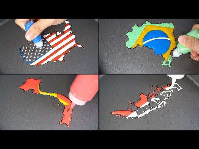 (Compilation) National Flag Map Pancake art - USA, Brazil, Vietnam, Germany, Turkey, Indonesia etc