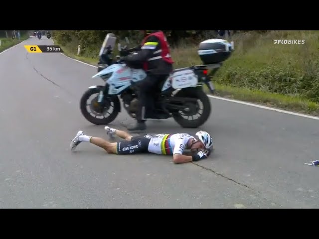Julian Alaphilippe CRASHES Into Motorbike At Tour of Flanders