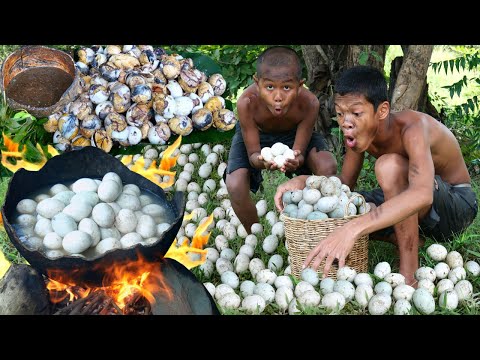 Primitive technology - Wow meet & cooking egg duck in jungle - Eating show delicious