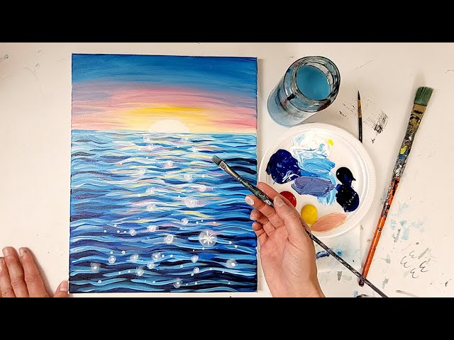 Acrylic Painting for Beginners - Shimmering Sunset Tutorial - How To Paint Water