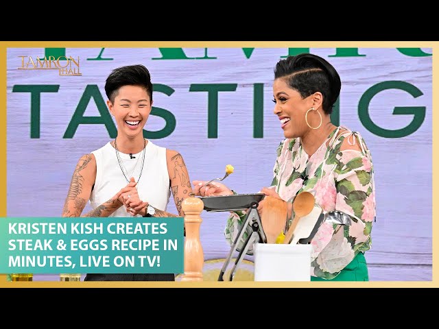 Kristen Kish Creates A Delicious Steak & Eggs Recipe In Minutes, Live on TV!