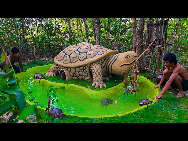 Building The Most Turtle Mud House And Pond For Poor Turtles By Ancient Skill At Deep Jungle