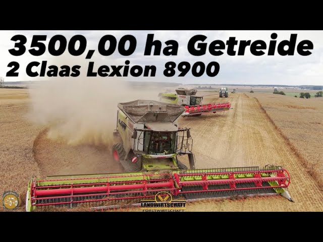 Großeinsatz Getreideernte 3500ha mit 2 Claas Lexion 8900 mit jeweils 13,80m Convio Schneidwerk 2022
