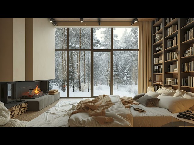 Frosty Snowstorm Sounds, Relaxing Fireplace and Blizzard in a Cozy Winter Hut