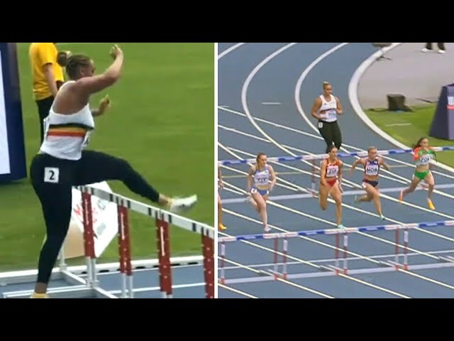 Belgian shot putter goes viral running hurdles to save team from disqualification