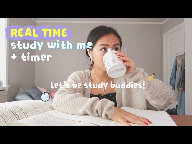REAL TIME study with me (no music): 2 hour pomodoro session with breaks (background noise)