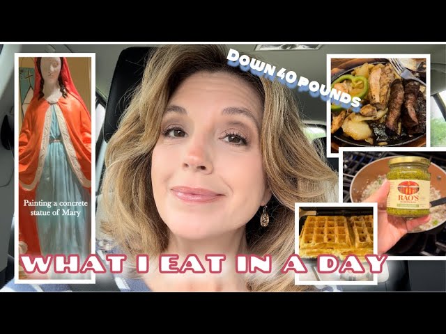 WHAT I EAT IN A DAY after losing 40lbs on keto/painting a concrete statue/thrift shopping